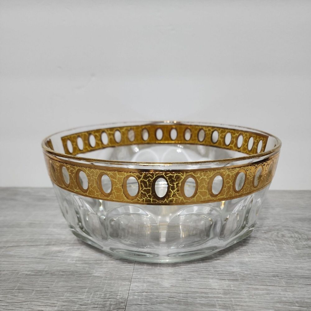 Mid CenturyCulver"Pisa" 22K Gold Round Plate W/Gold Rimmed Bowl-Connected CULVER
